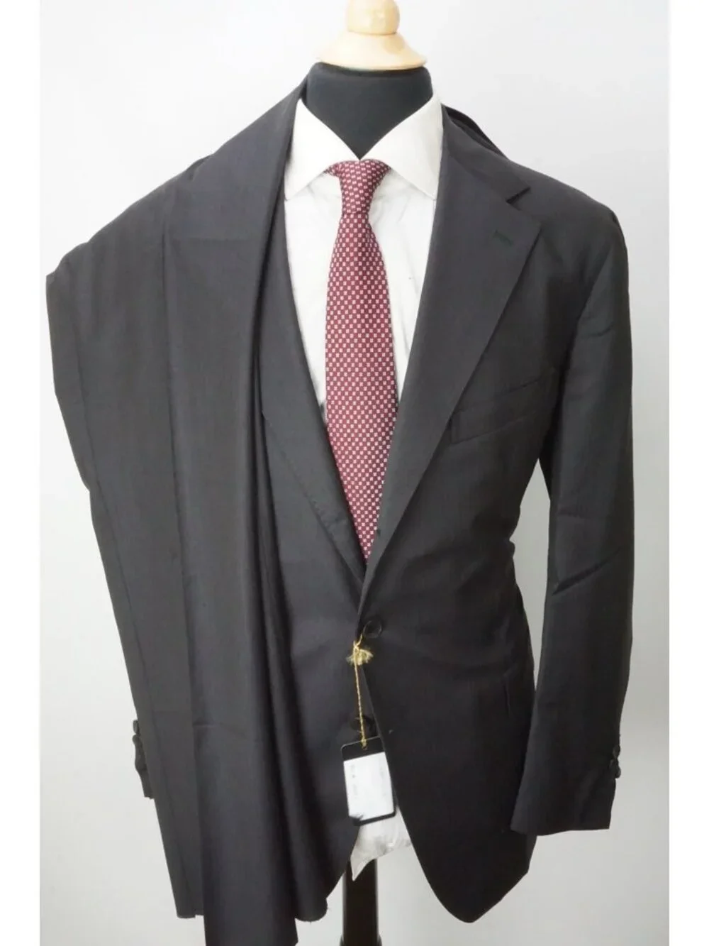 Riviera Milano Gray Herringbone S180s Wool 2 Pc Suit Jacket Pant 48R Brand New